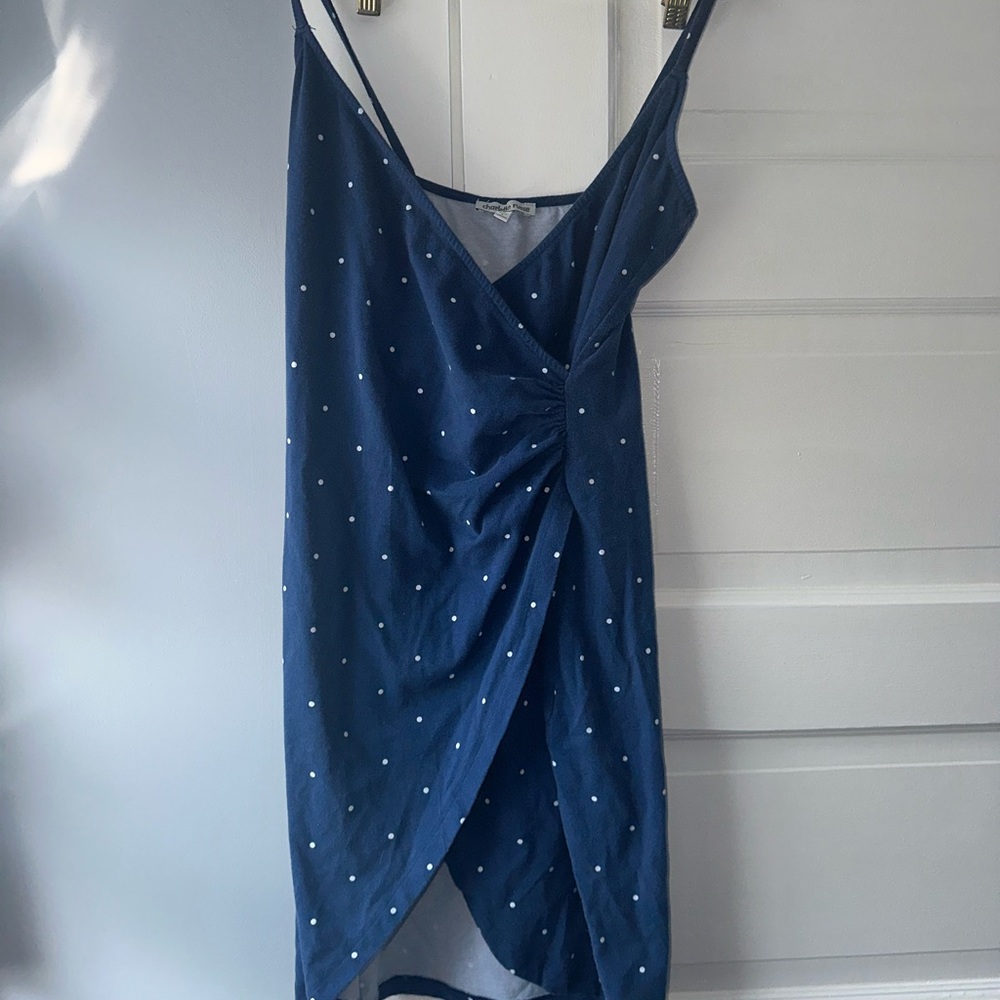 Dark blue and white polka dot dress